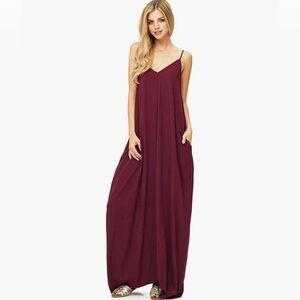 Lovestitch Simple Relaxed Fit Strappy Maxi Dress SZ M Burgundy Wine